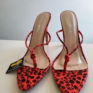 Fashion Nova orange, red with black Leopard Print Stiletto Heels – NEW IN BOX